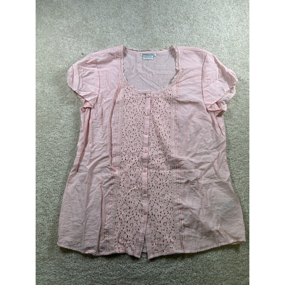 Van Heusen Womens L Short Sleeve Powder Pink Blouse‎ Lace Soft Girl Coquette